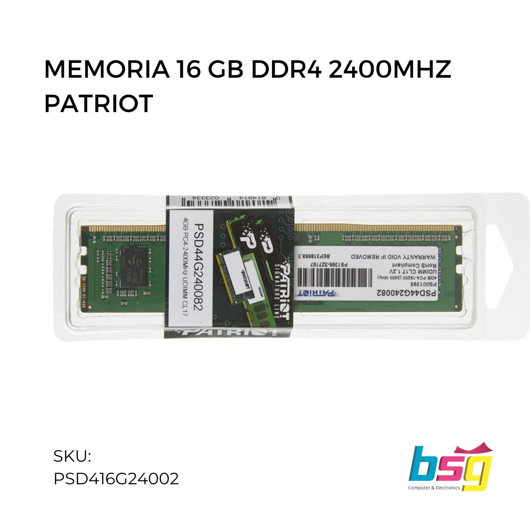 MEMORIA 16 GB DDR4 2400MHZ  PATRIOT