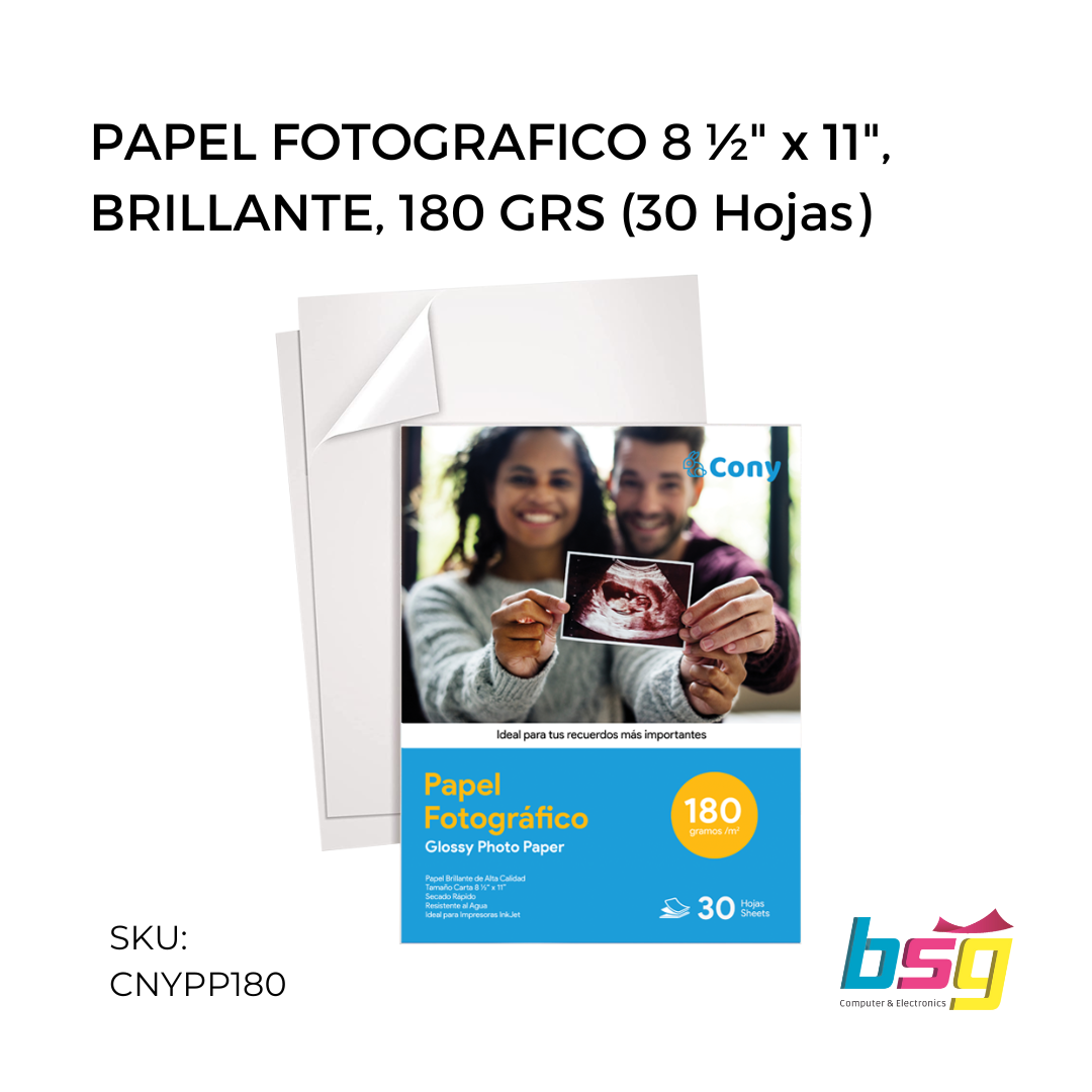 PAPEL FOTOGRAFICO 8 ½" x 11" BRILLANTE 180 GRS.(30 Hojas)