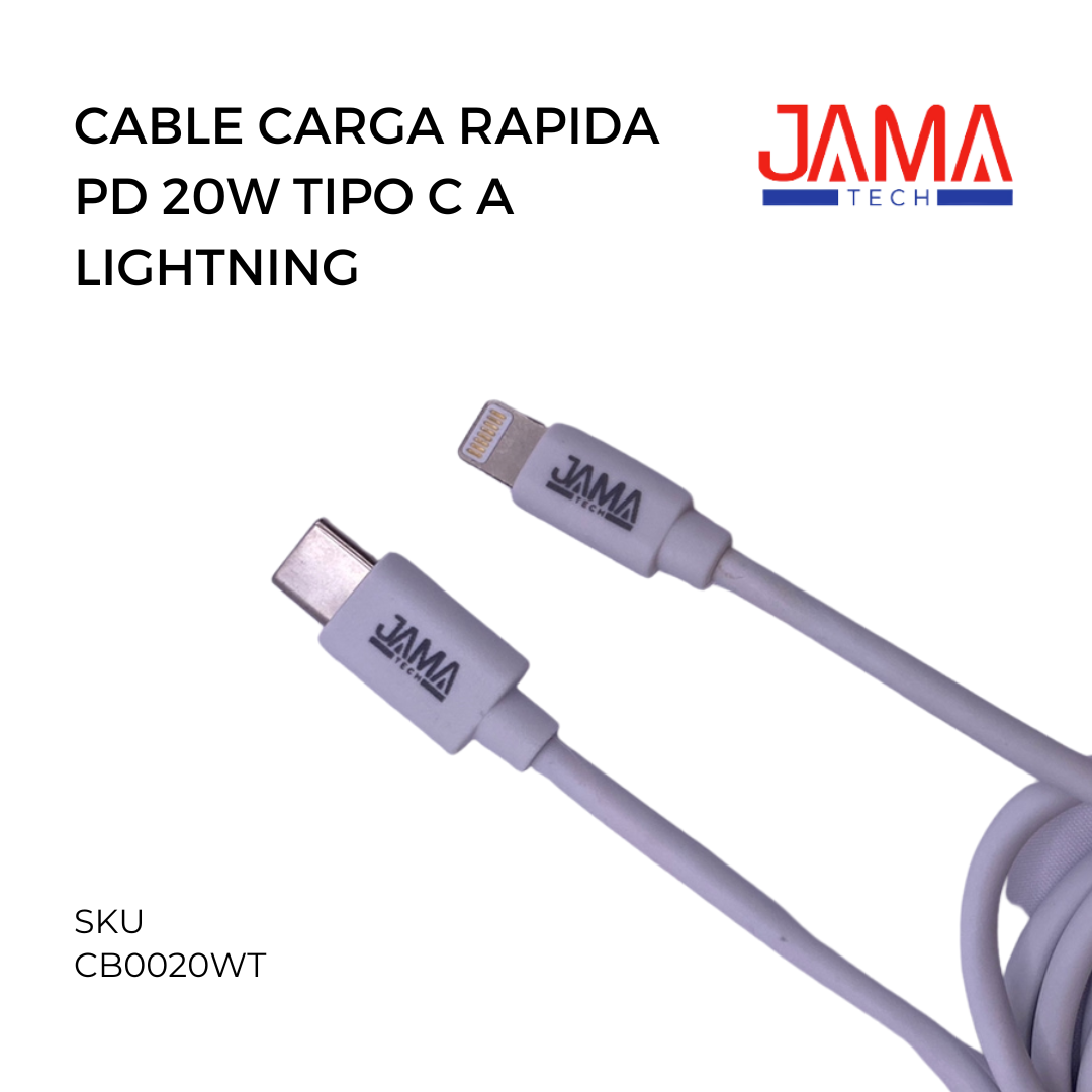 CABLE DE CARGA RAPIDA PD 20W USB TIPO C A LIGHTNING JAMATECH