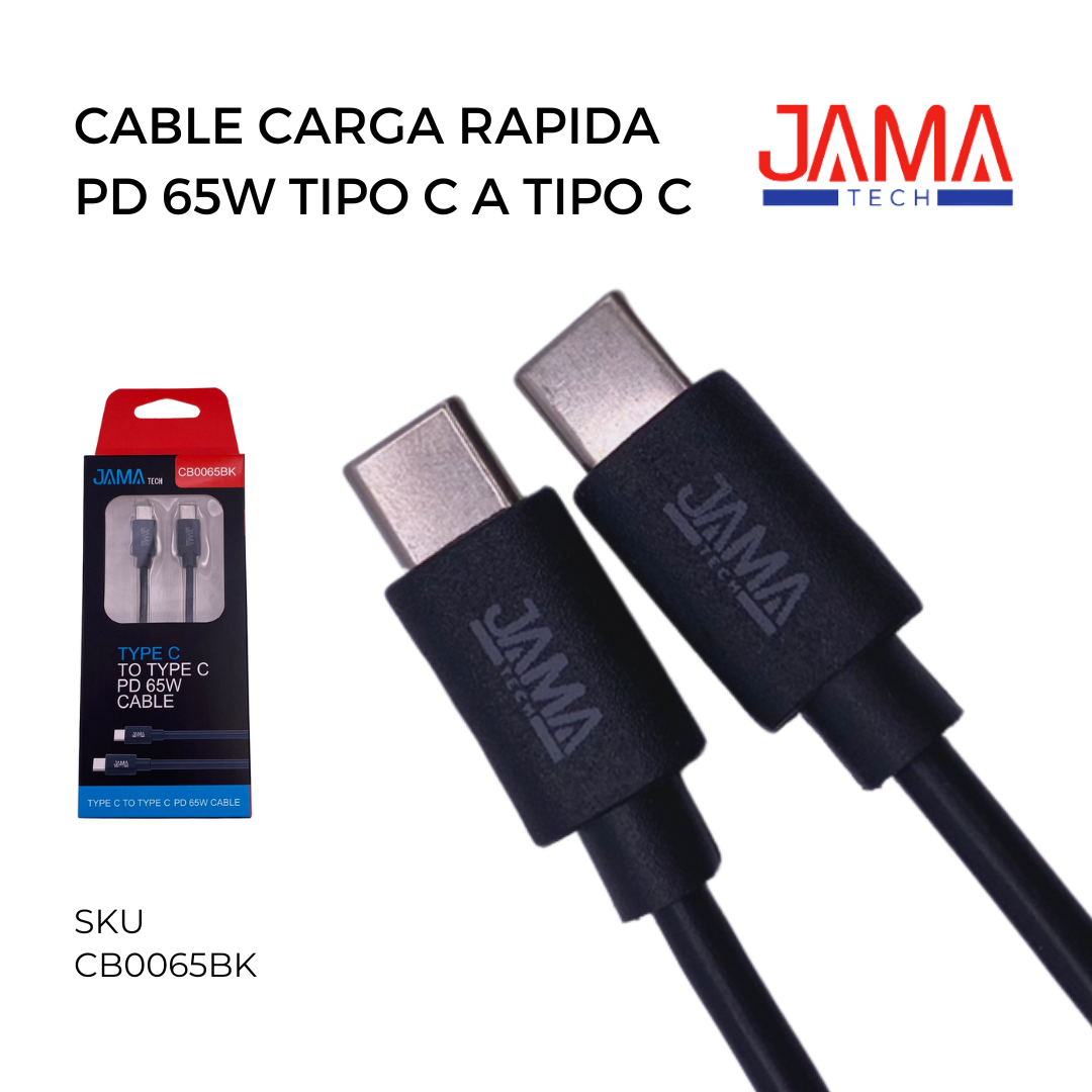 CABLE DE CARGA RAPIDA PD 65W TIPO C A TIPO C JAMATECH