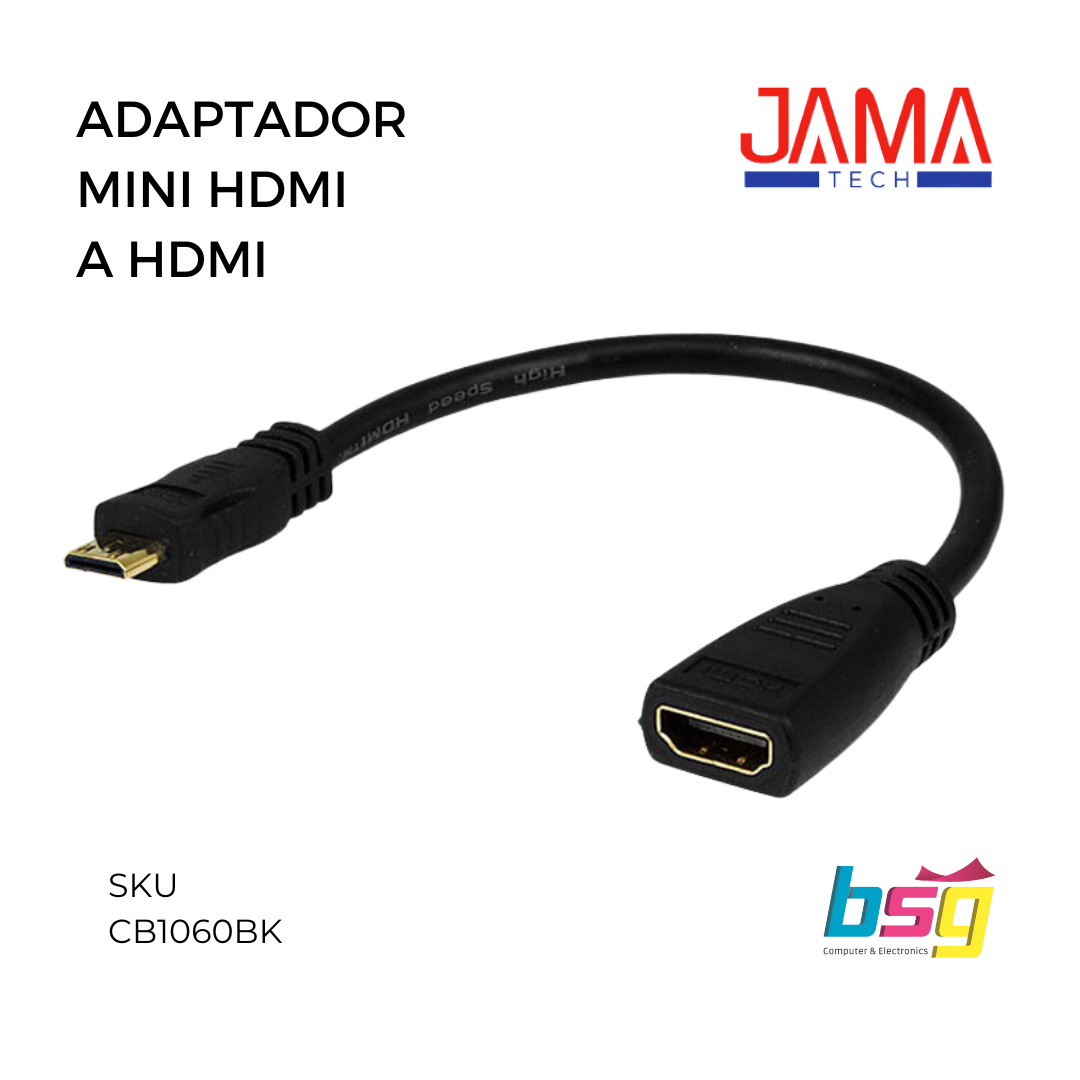 ADAPTADOR MINI HDMI A HDMI NEGRO JAMATECH