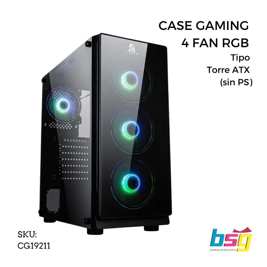 CASE GAMING 4 FAN RGB TIPO TORRE ATX (SIN PS) ALIENFIRE