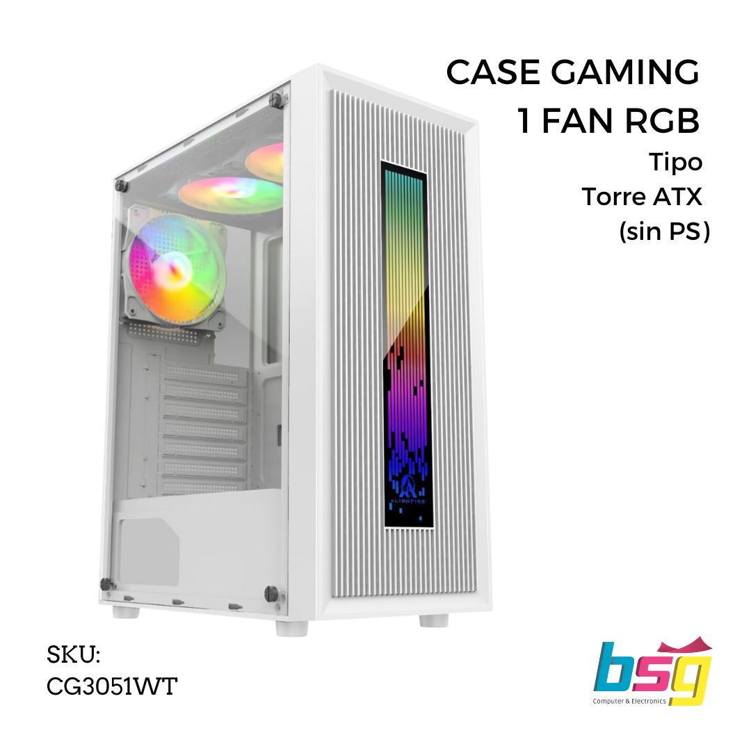 CASE GAMING 1 FAN RGB TIPO TORRE ATX (SIN PS) BLANCO ALIENFIRE