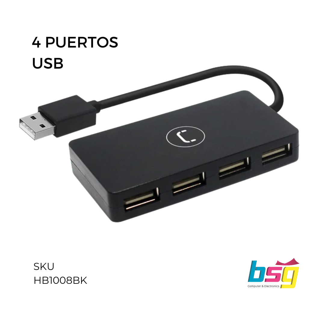 HUB USB 2.0 4 PUERTOS NEGRO UNNO