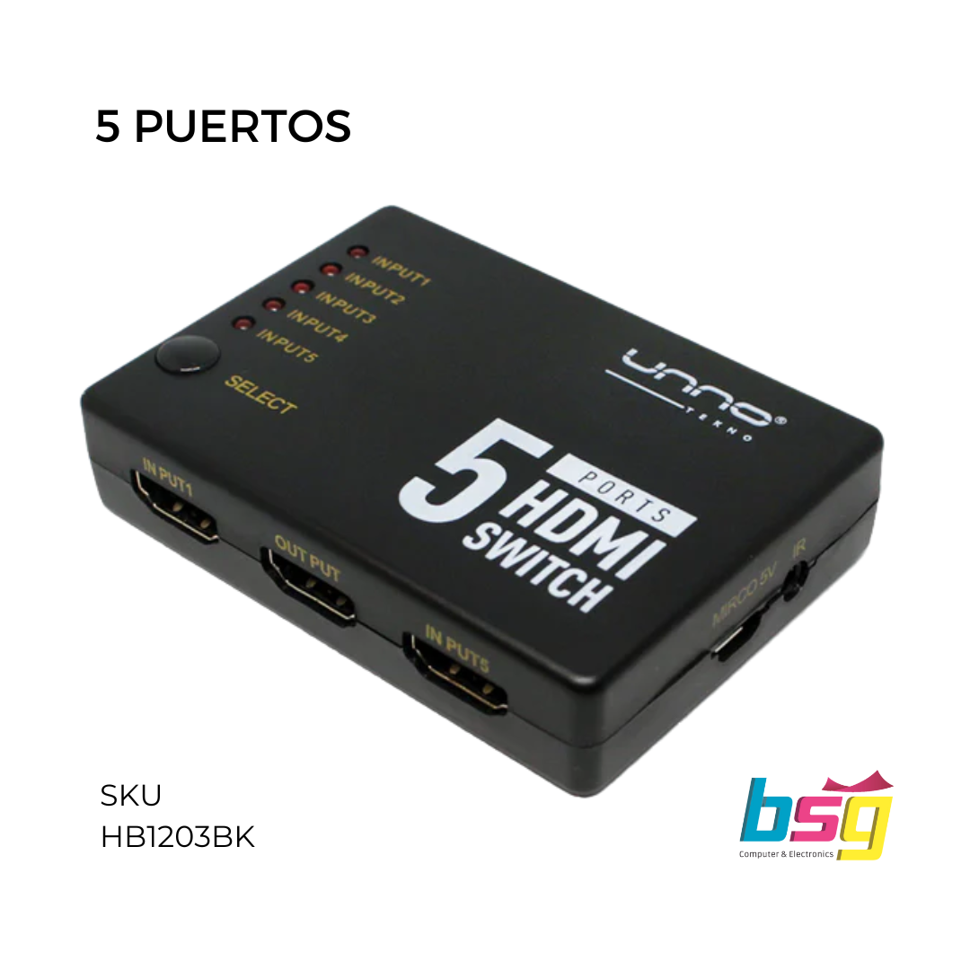 SWITCH HDMI 5 PUERTOS UNNO