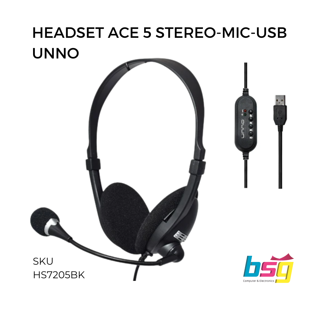 HEADSET ACE 5  ESTEREO USB C/MIC NEGRO UNNO