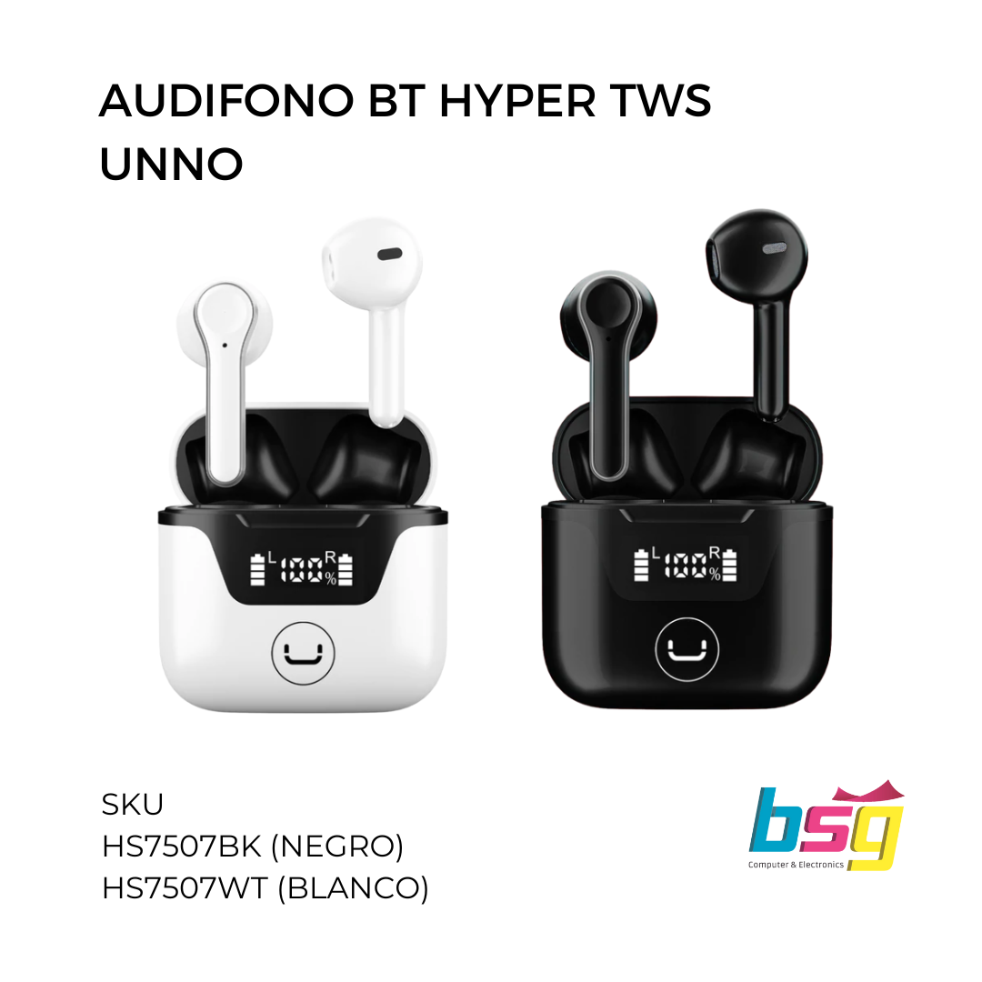 AUDIFONO BT HYPER TWS UNNO (NEGRO Y BLANCO)