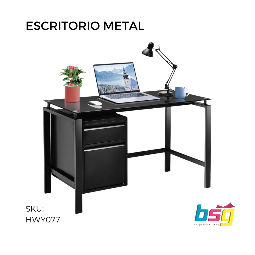 ESCRITORIO DE METAL Y CRISTAL