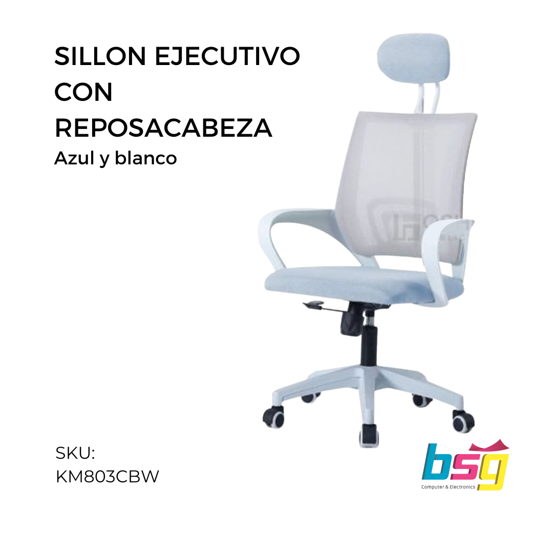 SILLA SECRETARIAL CON REPOSACABEZA BLANCA