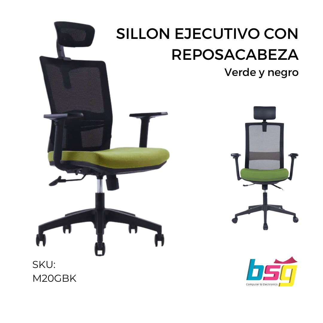 SILLON EJECUTIVO CON REPOSACABEZA VERDE Y NEGRO