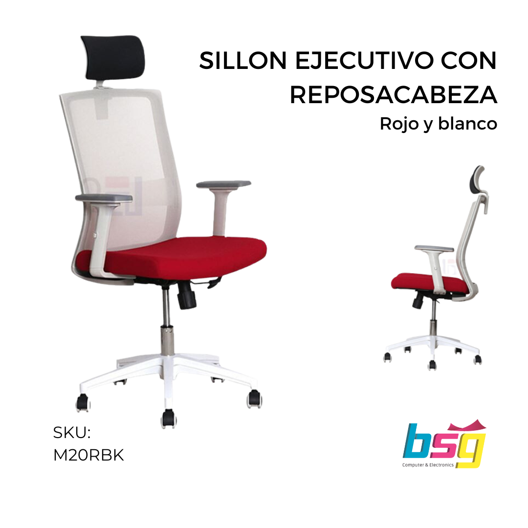 SILLON EJECUTIVO CON REPOSACABEZA ROJO Y BLANCO