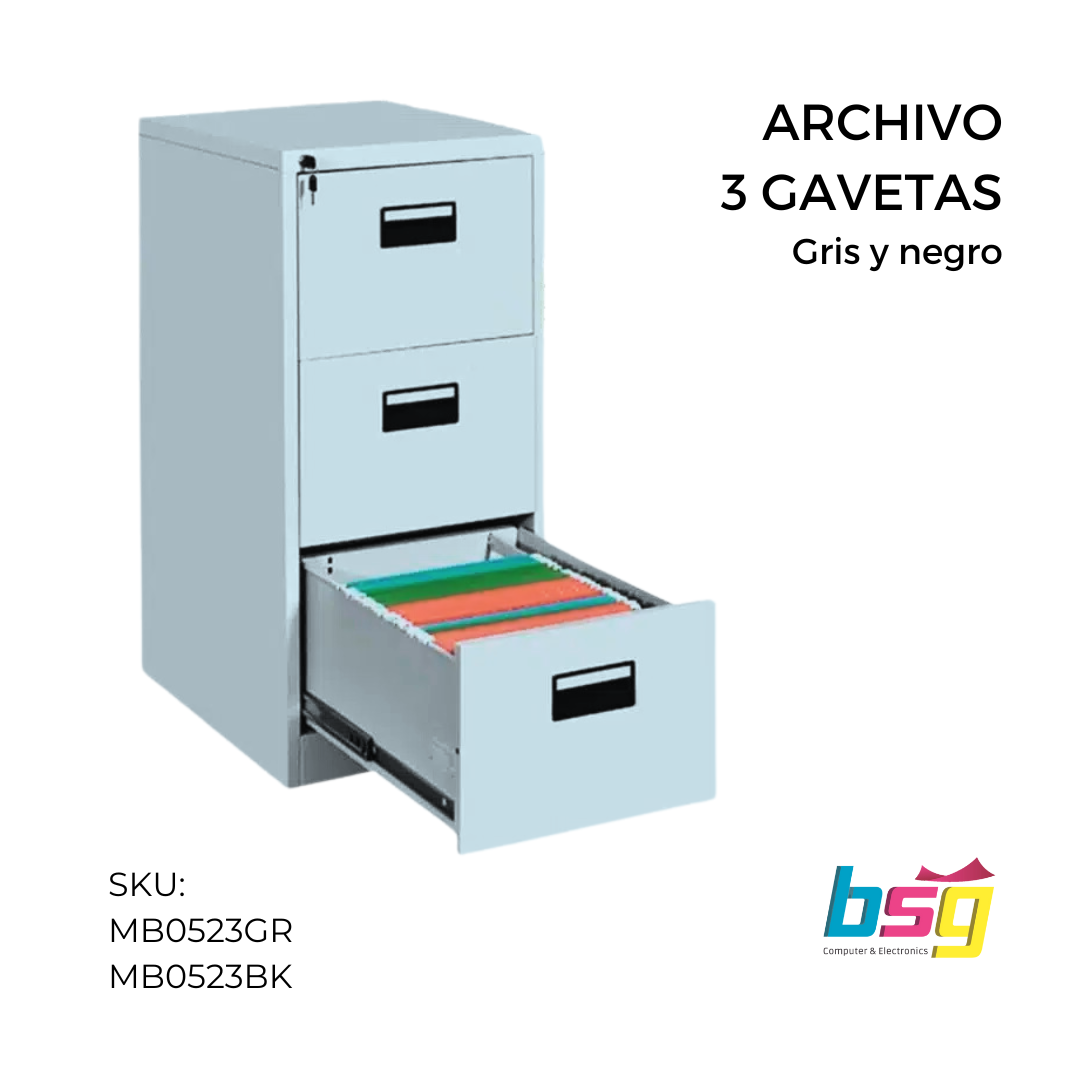 ARCHIVO DE 3 GAVETAS GRIS Y NEGRO