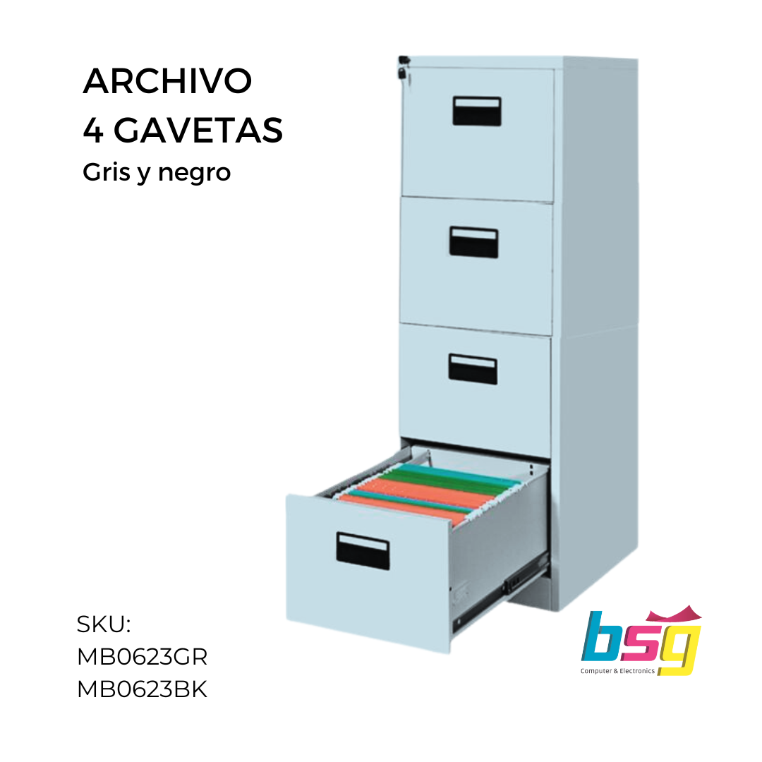 ARCHIVO METALICO DE 4 GAVETAS GRIS Y NEGRO