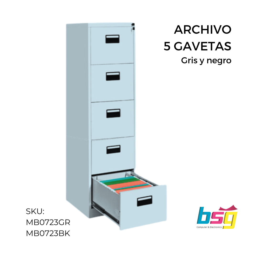 ARCHIVO METALICO 5 GAVETAS GRIS Y NEGRO