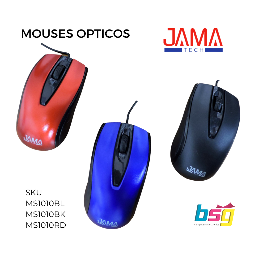 MOUSE OPTICO USB AZUL , NEGRO , ROJO JAMA TECH