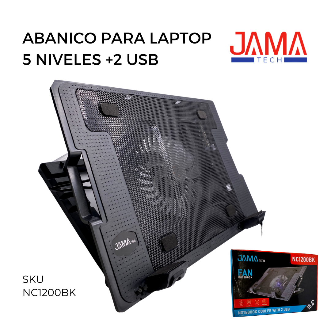 ABANICO PARA LAPTOP DE 5 NIVELES Y 2 PUERTOS USB JAMATECH