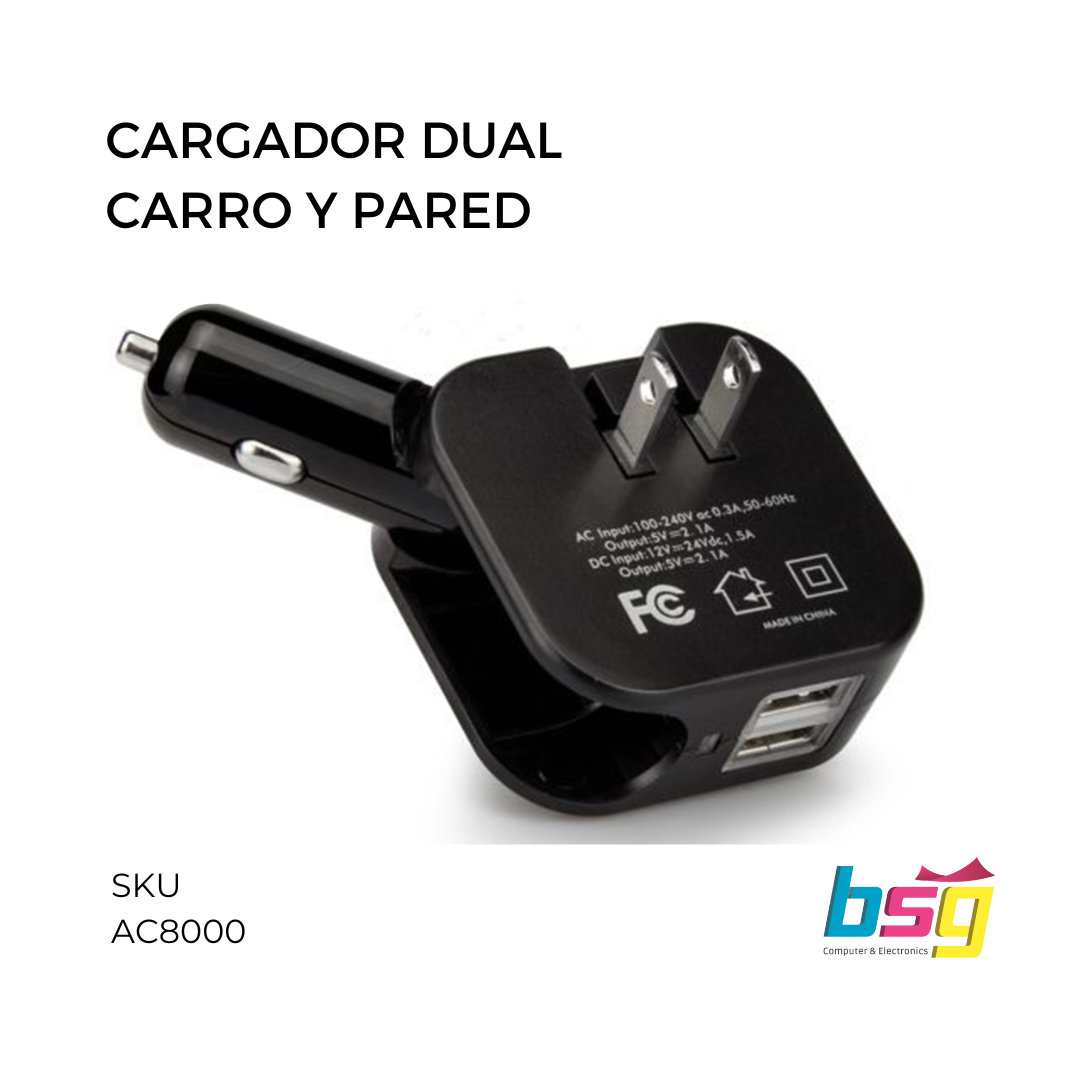 CARGADOR DUAL USB CARRO Y PARED